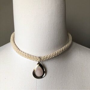 Boma 925 Sterling Silver & roce Quartz pendant choker necklace